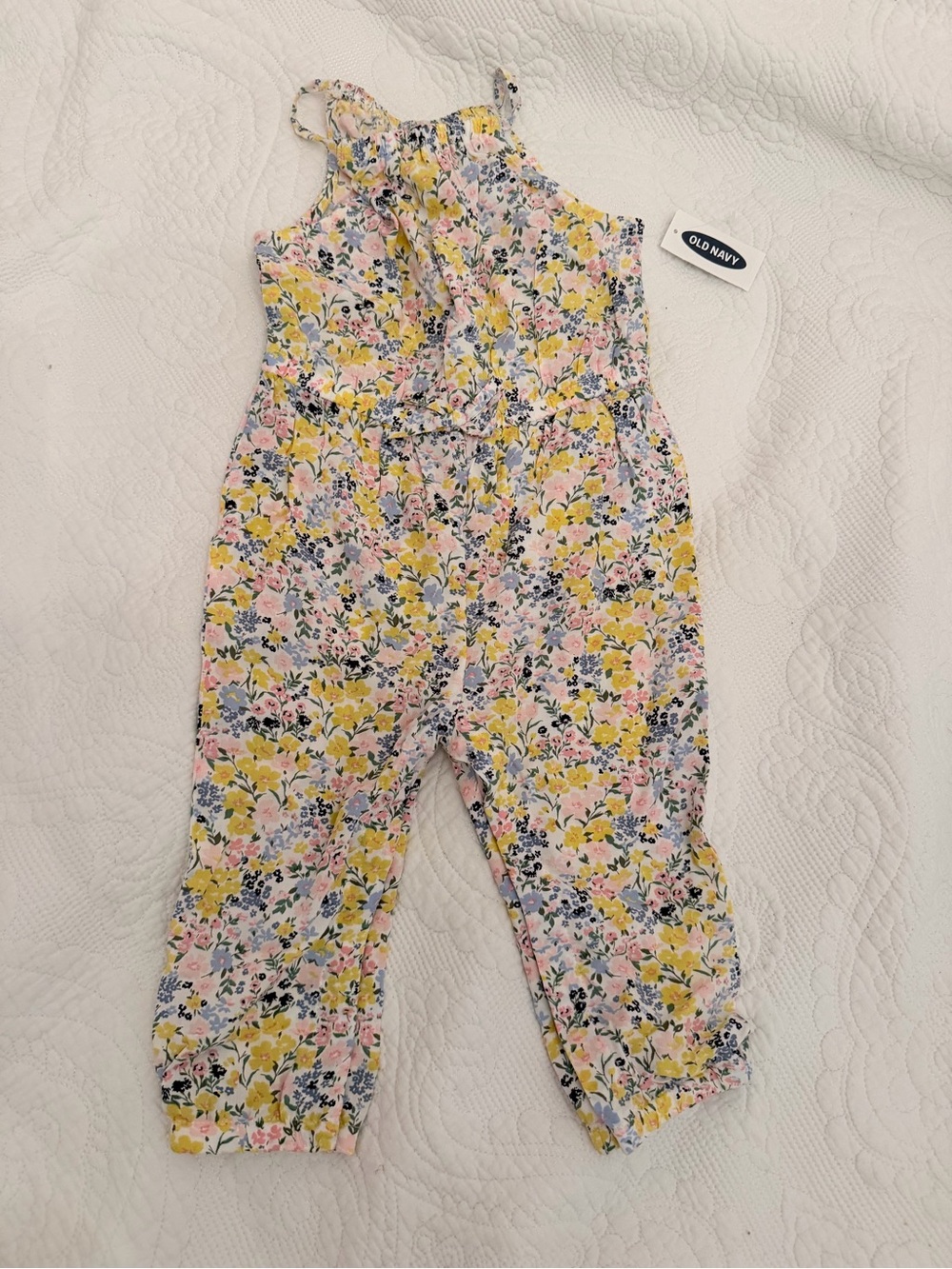Old Navy Floral Halter Romper in Yellow, Pink & Blue